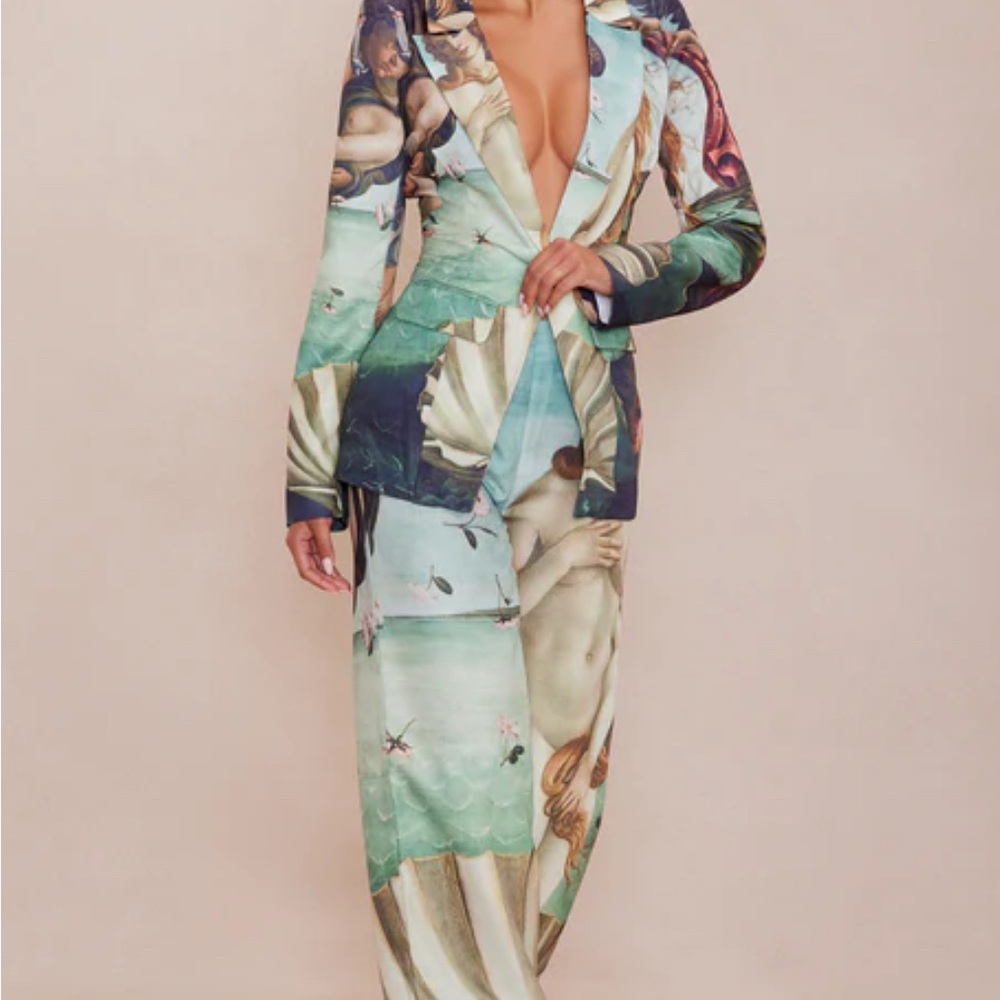 Fashion Nova Green and Blue Floral Pantsuit (Brand New)